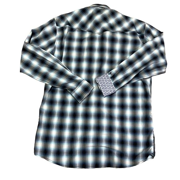 PELHAM PEARL SNAP FLIP CUFFS WESTERN SHIRT SZ XLT BLUE PLAID LONG SLV COWBOY MEN - Picture 4 of 4